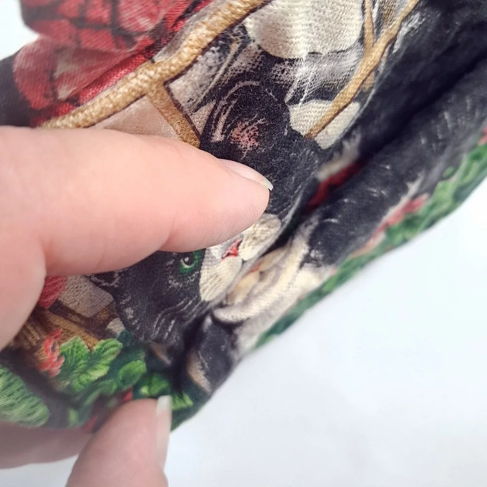 Vintage Franco Cat pot holder oven mitt black white‎ tuxedo red flowers garden